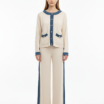 Contrast-Trim Knit Cardigan & Wide-Leg Pants Set