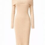 Robe longue moulante en maille – Épaules dénudées