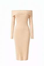 Robe longue moulante en maille – Épaules dénudées