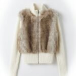Veste femme en maille avec gilet en fausse fourrure