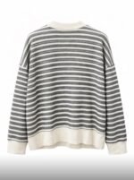 Pull femme rayé coupe ample – Gris et écru – Image 4