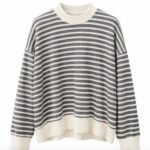 Pull femme rayé coupe ample – Gris et écru