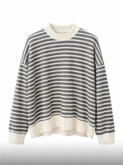 Pull femme rayé coupe ample – Gris et écru