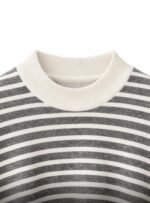 Pull femme rayé coupe ample – Gris et écru – Image 2