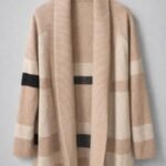 Cardigan long femme à col châle – Motif à carreaux modernes