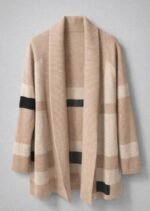 Cardigan long femme à col châle – Motif à carreaux modernes