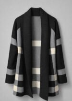 Cardigan long femme à col châle – Motif à carreaux modernes – Image 4