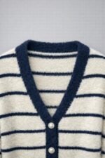 Cardigan femme rayé à boutons perlés – doux et chaud – Image 8