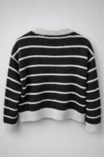 Cardigan femme rayé à boutons perlés – doux et chaud – Image 4