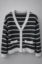 Cardigan femme rayé à boutons perlés – doux et chaud – Image 5